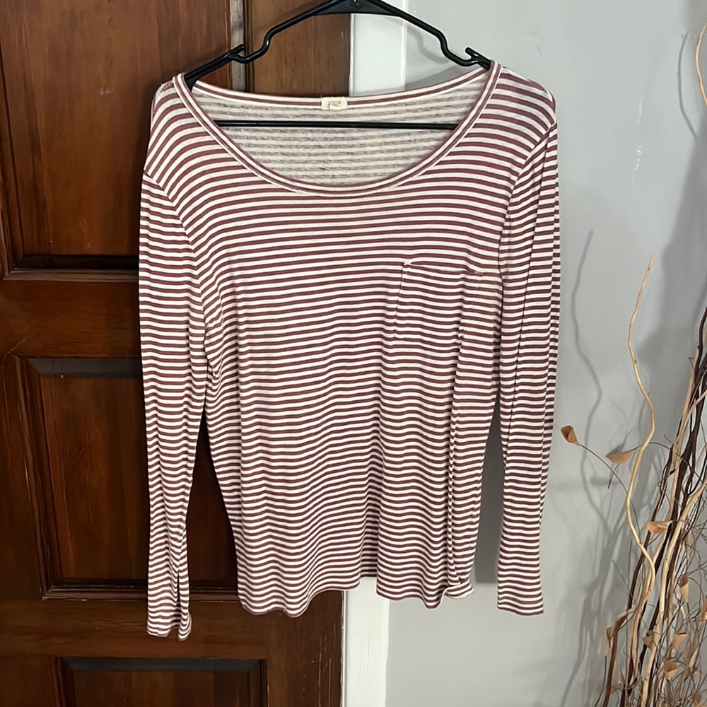 J Crew Raspberry Striped Medium boat neck shirt